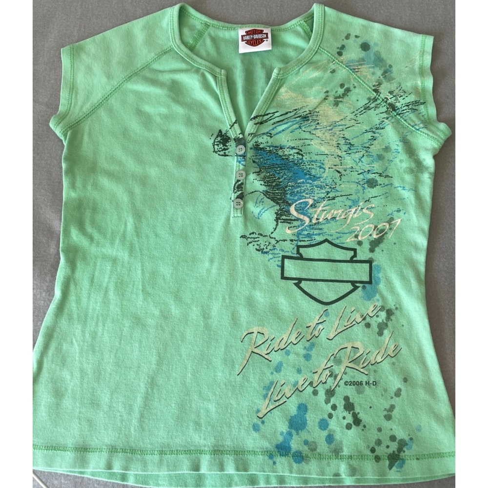 Harley Davidson Sturgis 2007 Black Hills Rally Mint Green Shirt Womens M